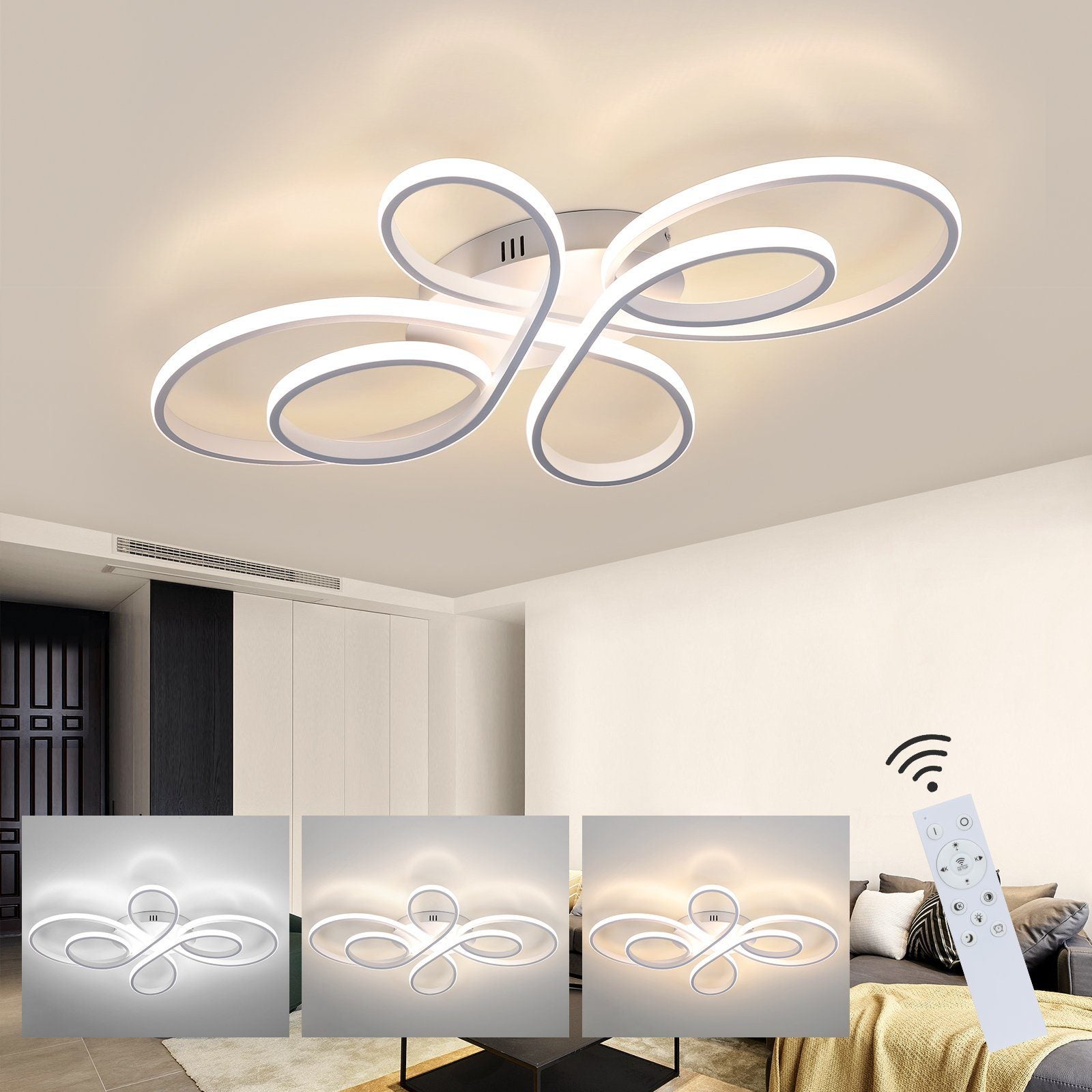 NETTLIFE Lampa sufitowa LED ściemnialna 80 cm biała 78 W Nowoczesny design Salon Sypialnia z pilotem Idealna do biura Kuchnia