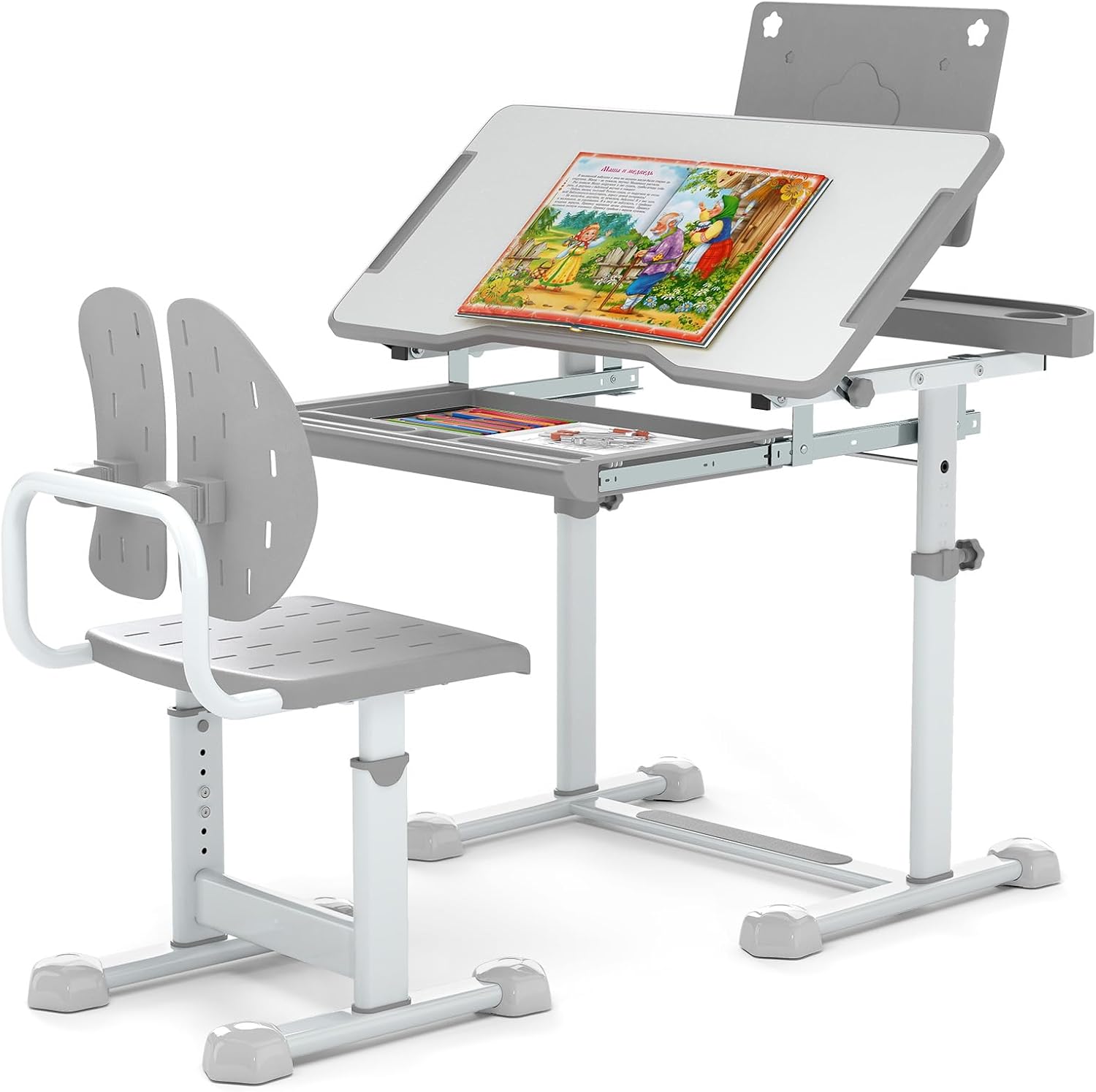 Bureau Enfant Réglable En Hauteur Avec Chaise Ergonomique - Table D'étude élargie, Tiroir De Rangement, Design éducatif Pour Garçons Et Filles De 3 à 16 Ans - Bleu