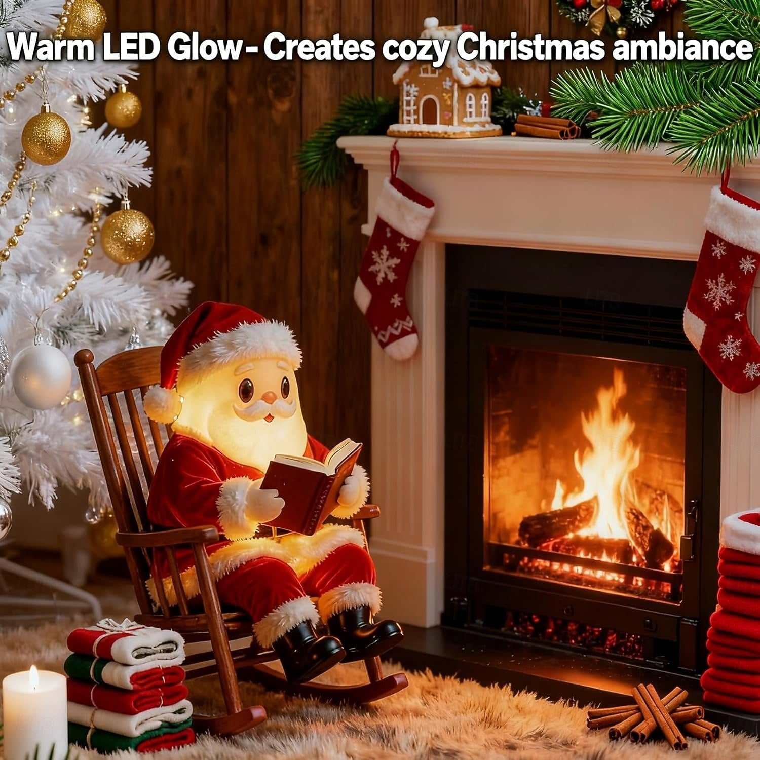 Lampada da lettura di Babbo Natale, divertente ornamento luminoso notturno di Babbo Natale, statuina retrò di Babbo Natale decorazione per la casa per - 7