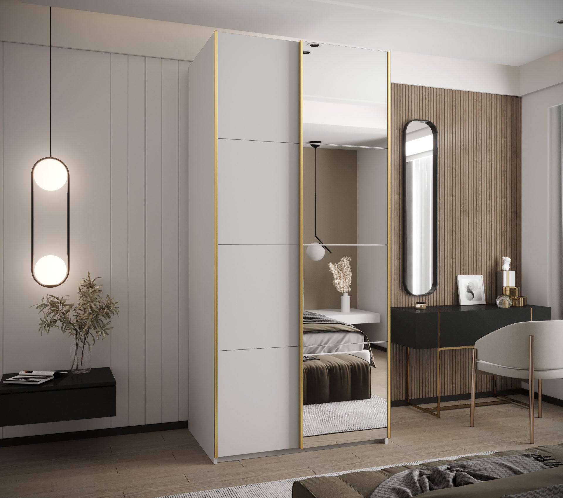 Szafa przesuwna wysoka Lux 3 110 x 64 x 245,5 cm biały + biały + u. złoty - Abiks Meble - 2