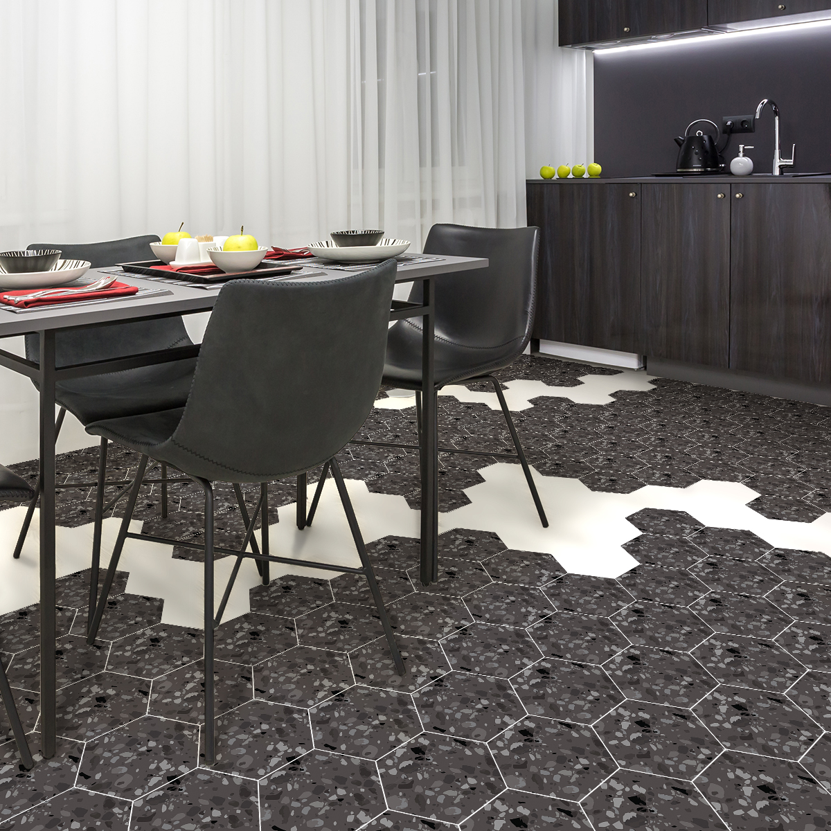 Vinilo baldosas de terrazzo petrosino antideslizante - adhesivo pared - sticker revestimiento - 1 adhesivo 60x135cm-10stickershexagones30x26cm