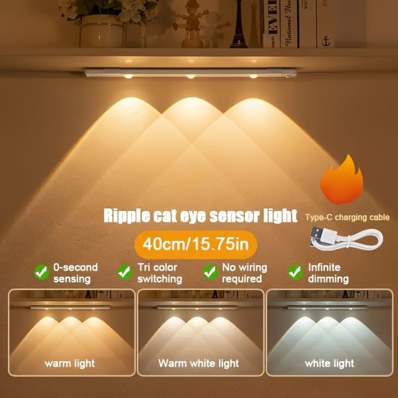 Tira de luz LED regulable de 3 colores, luz nocturna inalámbrica pequeña de 40 cm, sensor de movimiento, recargable, para cocina y armario. - 2