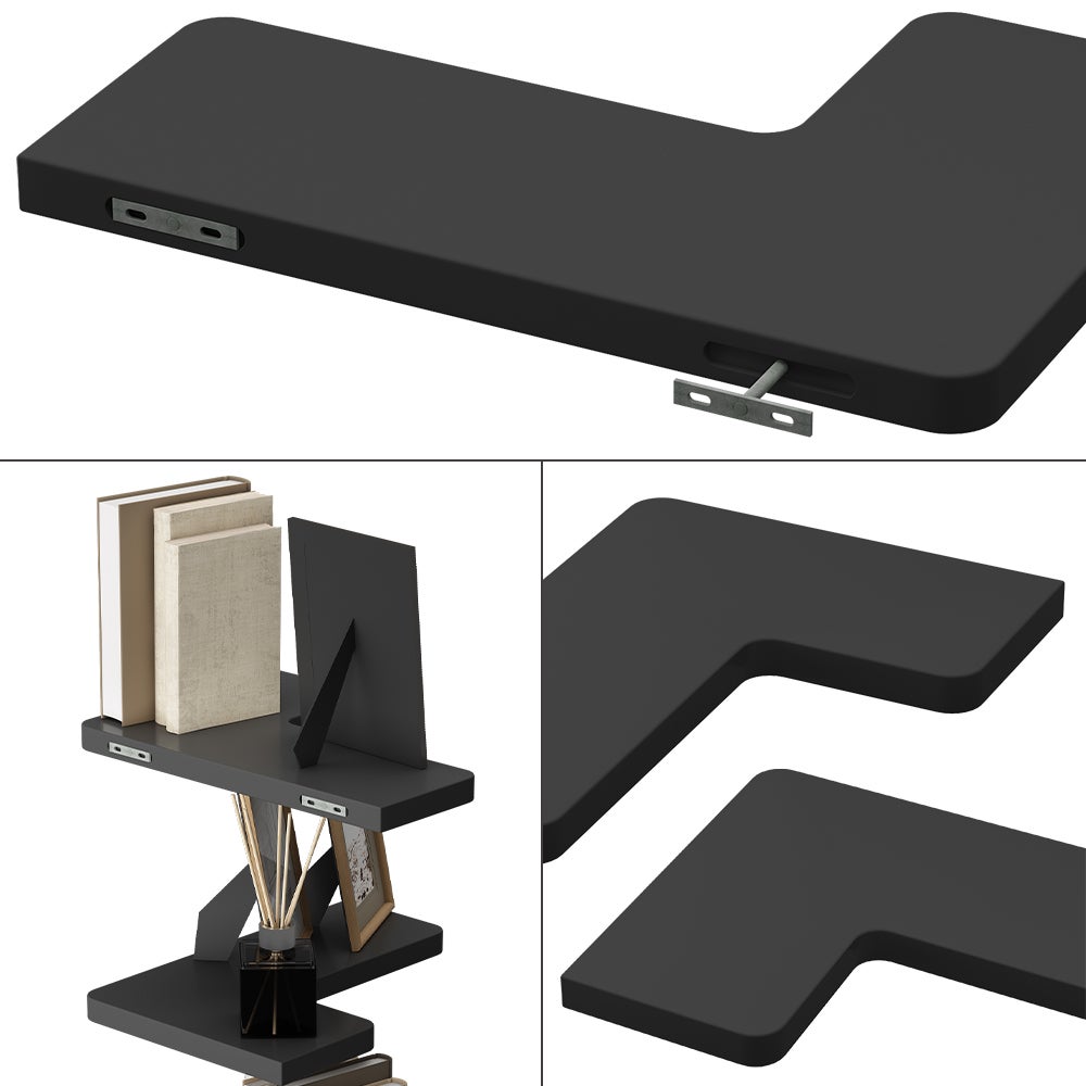 Vicco Étagère dangle Curva, Noir, 40.5x2.5cm Lot de 3 - 5