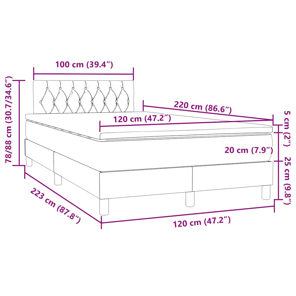 Sommier à lattes de lit avec matelas et LED rose 120x220 cm velours vidaXL - 3