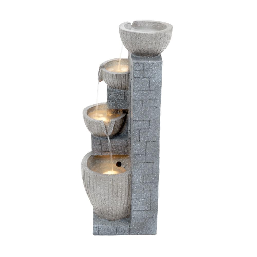Bassin 80 cm en pierre superposée avec fontaine LED – jardin, terrasse, balcon, pelouse, gris pierre, oasis tranquille. - 6