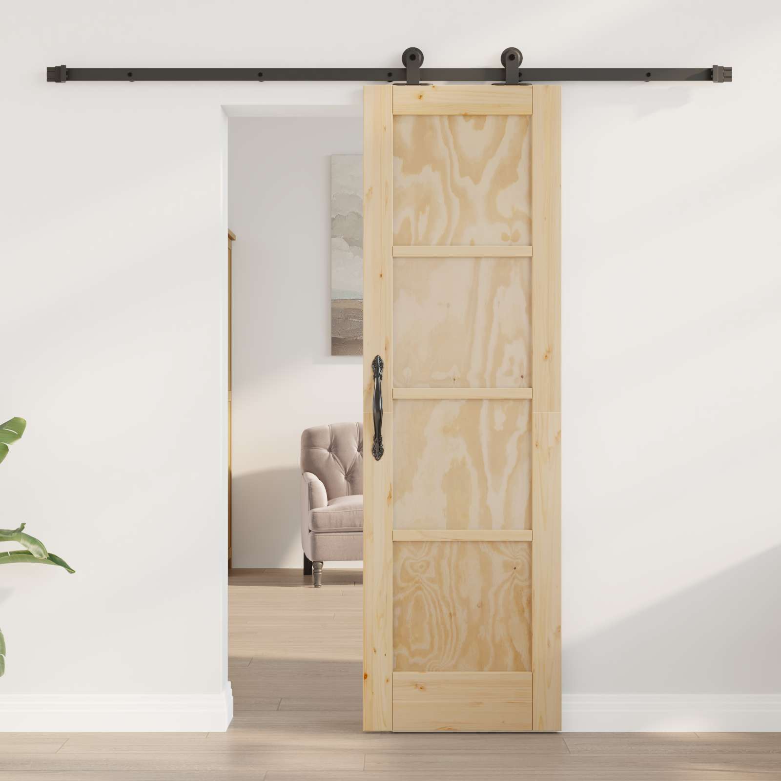 Porte coulissante avec kit de rail - Bois de pin massif et bois d ...