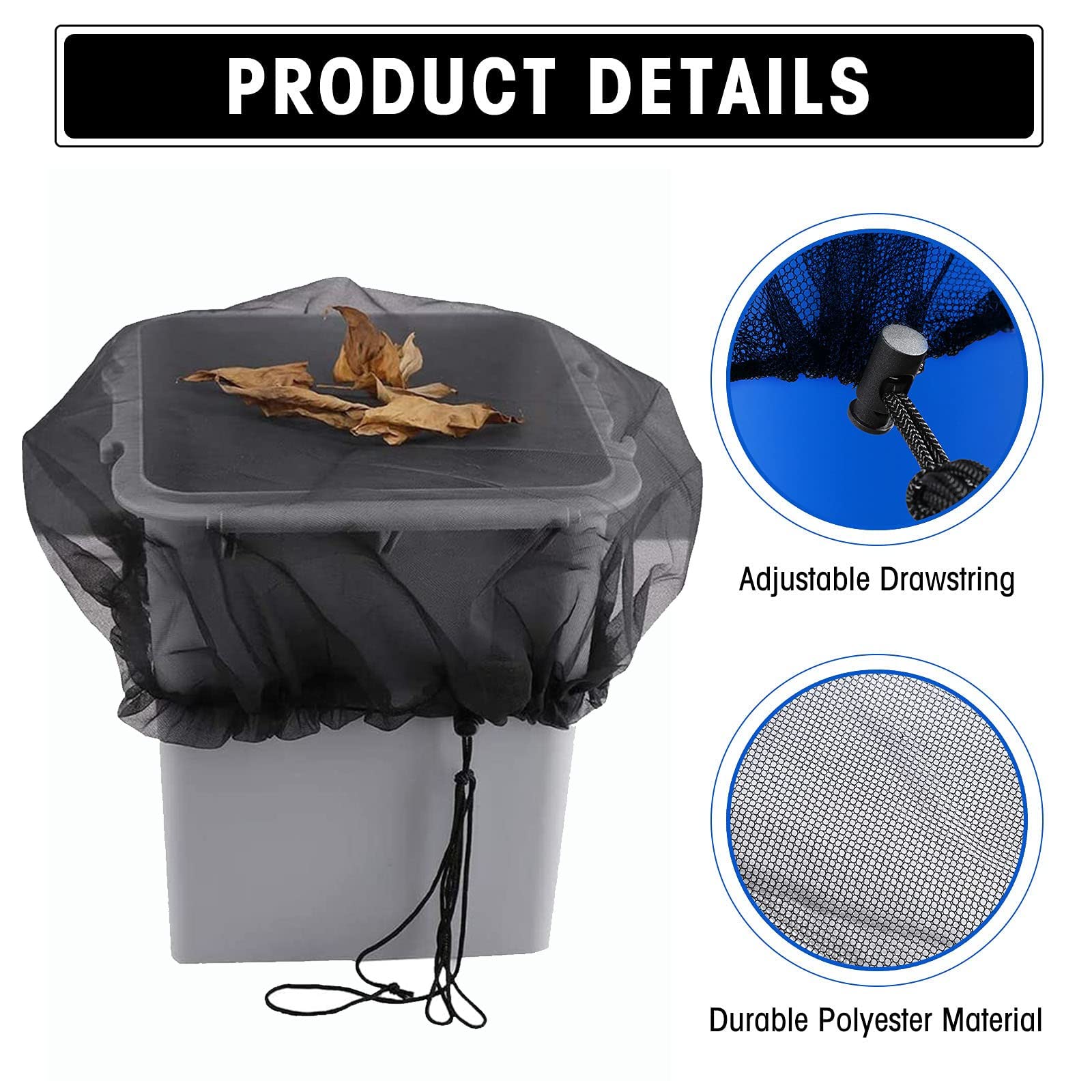 Lot de 2 filets réglables pour baril de pluie, housse de 120 cm avec cordon de serrage, anti-feuilles et anti-moustiques. - 6