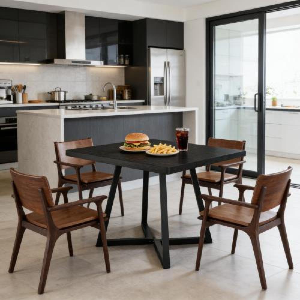 Mesa de comedor cuadrada negra de mdf y metal, mesa de cocina clásica, mesa auxiliar moderna, mesa de café rústica para oficina o comedor