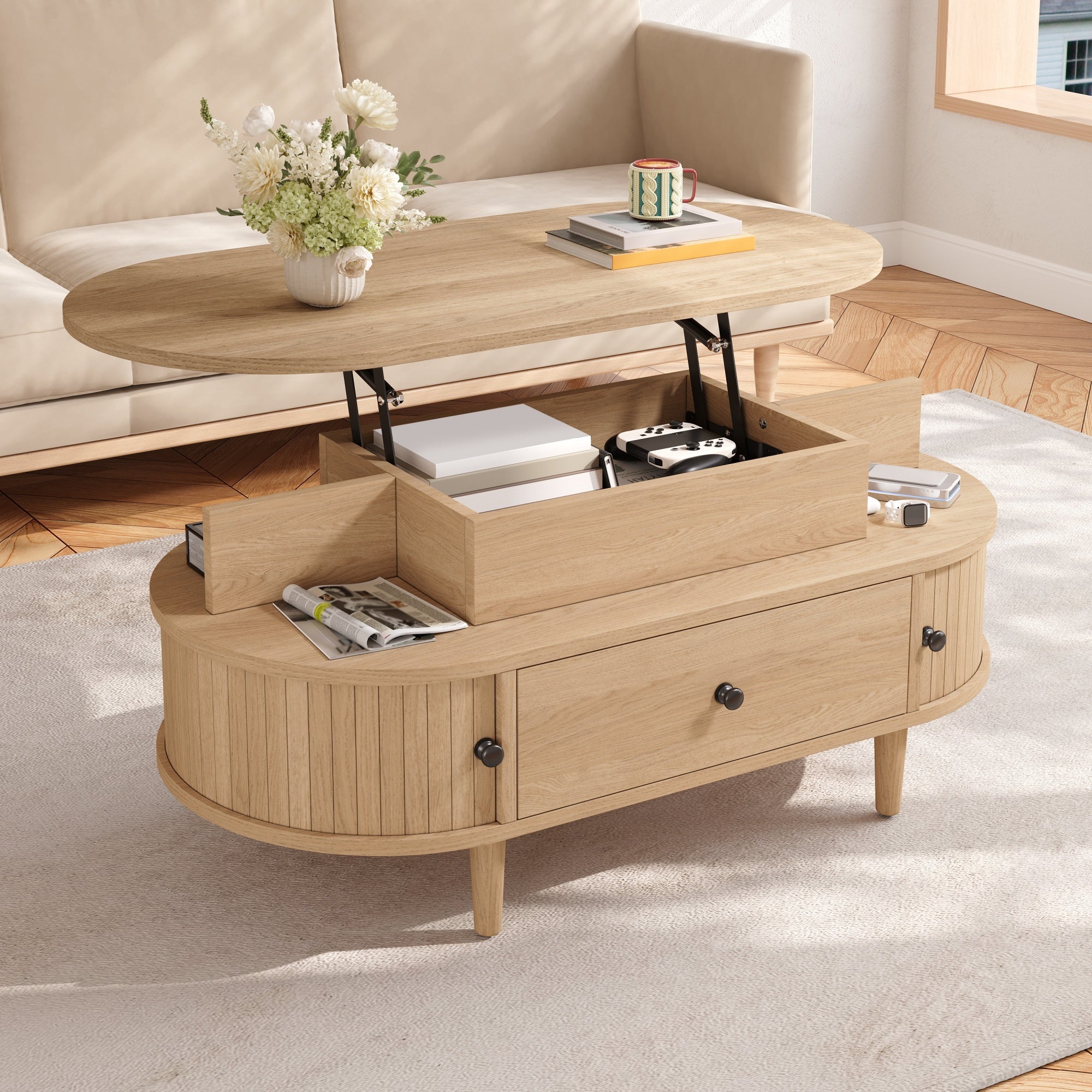 Table basse, 105 x 50 cm, avec tiroir, avec espace de rangement, en mdf ...