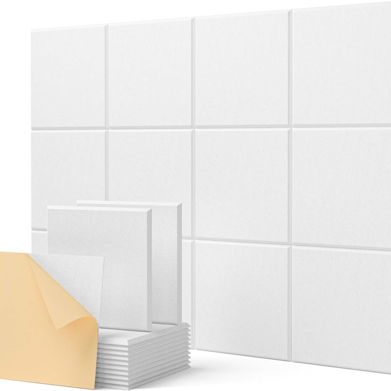 Opakowanie 12 samoprzylepnych paneli akustycznych z pianki, 30 x 30 x 0,9 cm, białe, panele redukujące hałas, panele akustyczne o wysokiej gęstości do