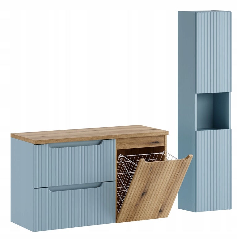 Szafka łazienkowa NOVA DENIM 100 cm dąb Coast Evoke z blatem koszem i słupkiem