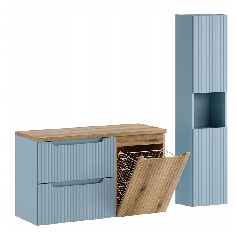 Szafka łazienkowa NOVA DENIM 100 cm dąb Coast Evoke z blatem koszem i słupkiem