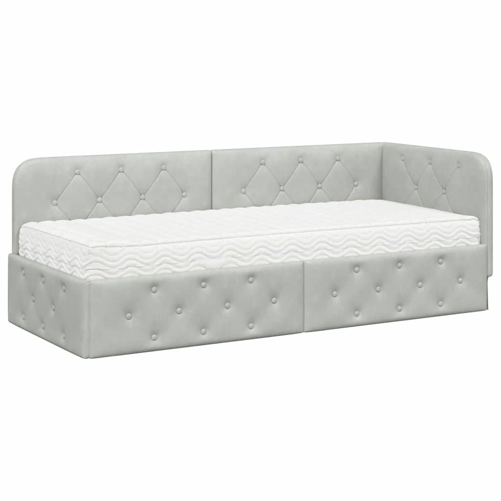 Cadre de lit d'angle Gris clair 80 x 200 cm Velours - 2