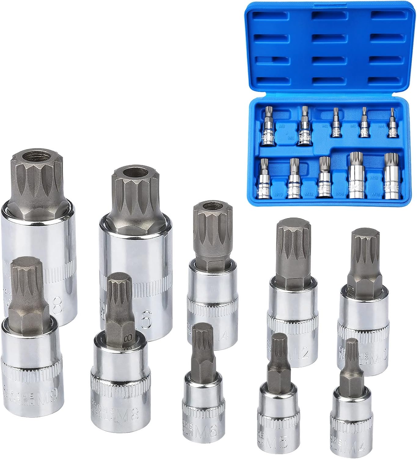 Zestaw 10 nasadek Torx, żeńskie bity do śrubokrętów, imbusowe z pudełkiem, męskie m4 / M5 / M6 / M8 / M9 / M10 / M12 / M14 / M16 / M18