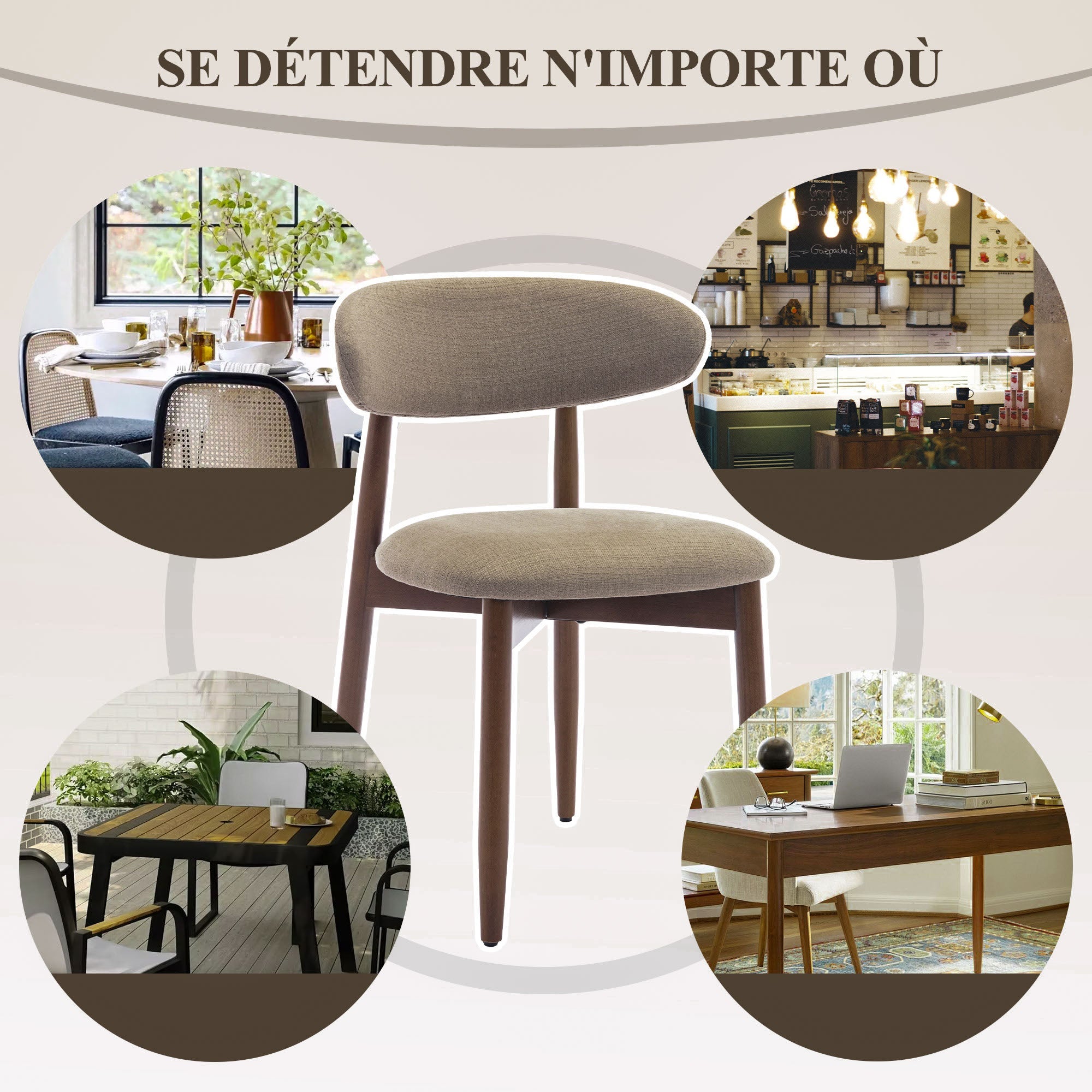 Lot de 2 Chaises de Salle à Manger, Assise en Mousse Haute Densité, Dossier Ergonomique, Marron - 4