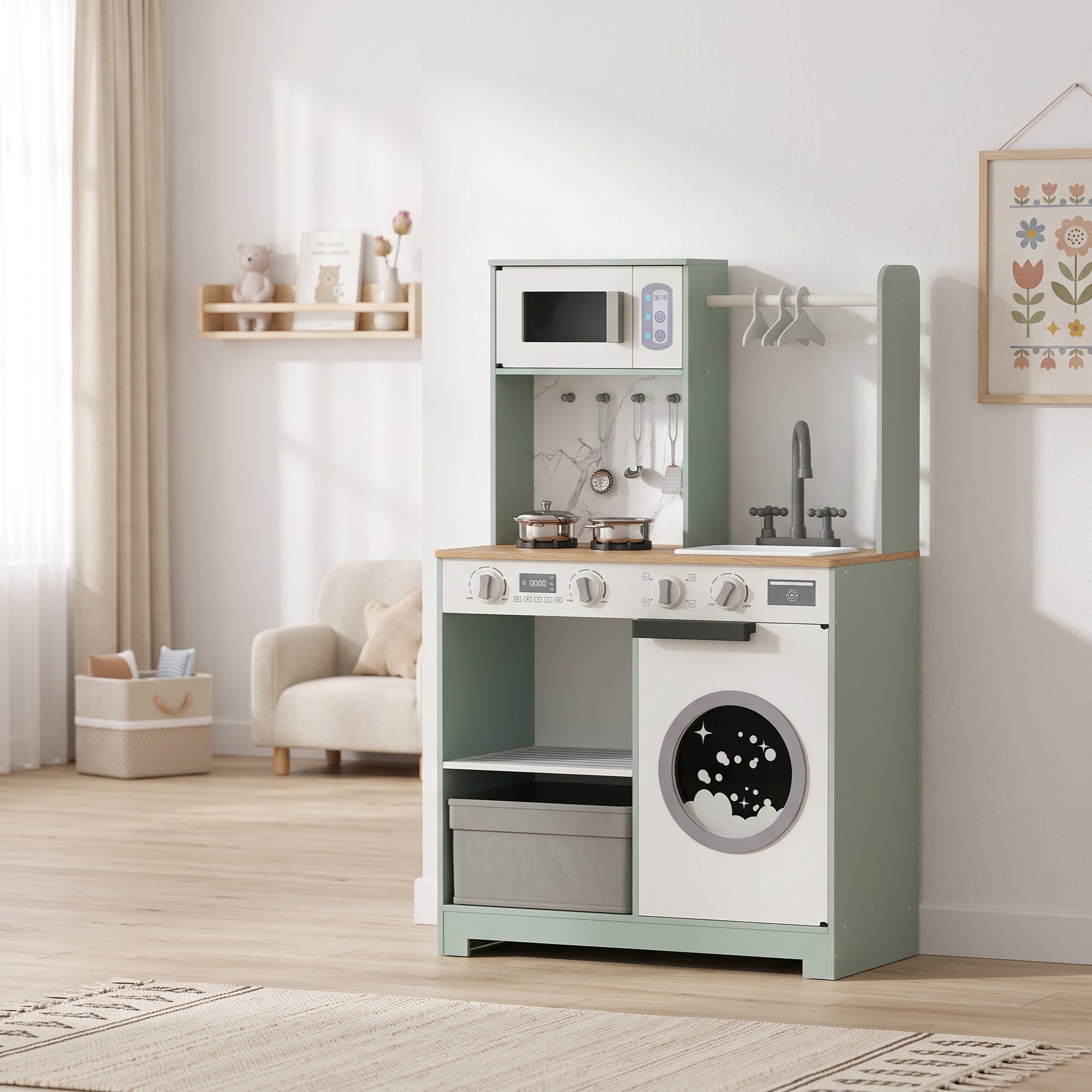 Aiyaplay Cocina De Juguete Mdf, Acero Inoxidable 60X30x96 Cm Verde Acero Inoxidable, Leroy Merlin