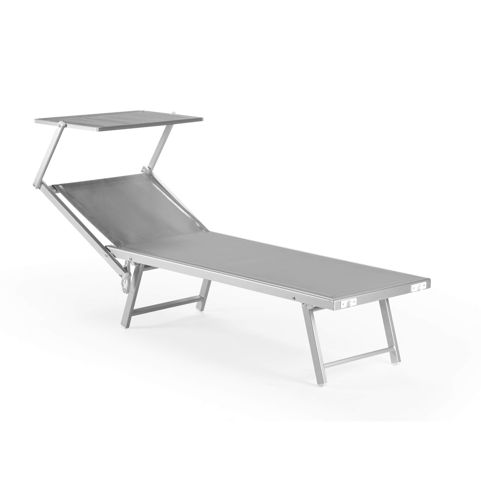 Rebecca Mobili Aluminiowy Leżak Szary Regulowane Zadaszenie dla Plaży w Ogrodzie