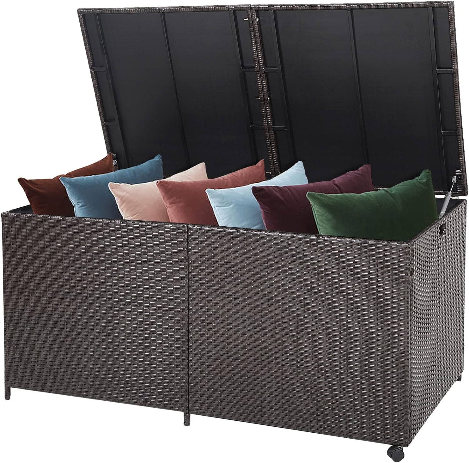 662l Skrzynia do Przechowywania 150 x 77 x 72 cm z Rattanu PE, Pojemnik do Przechowywania z Pokrywą, Skrzynia do Przechowywania Zabawek (Brązowa)