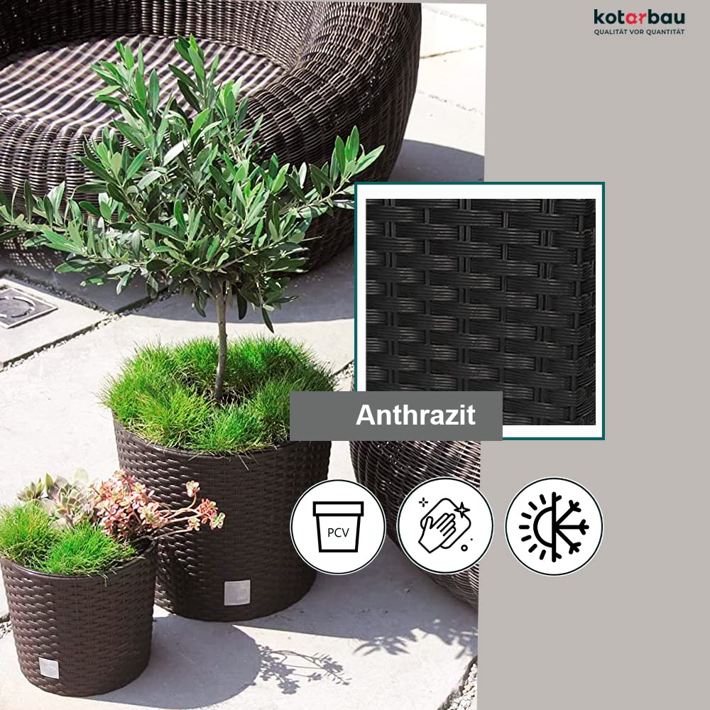 Doniczka rattan osłona donica antracyt 300 + wkład - KOTARBAU - 5