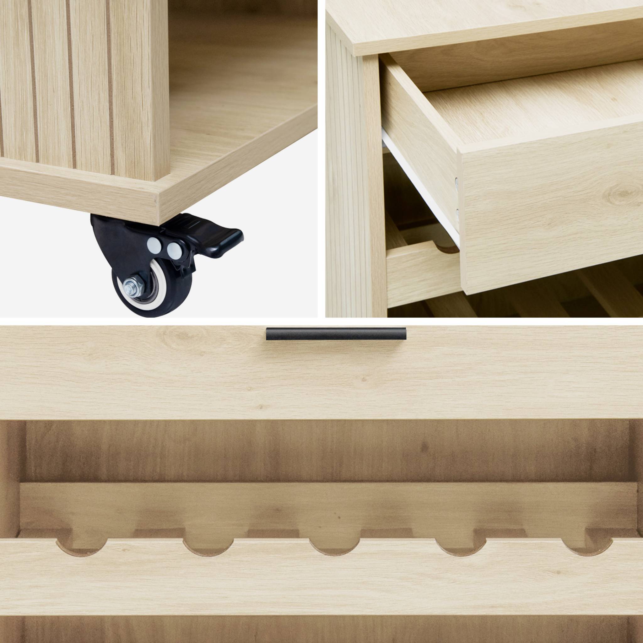 Aparador de cozinha com suporte para garrafas, 100cm, Batz, Natural, 100x60x89 cm - 7