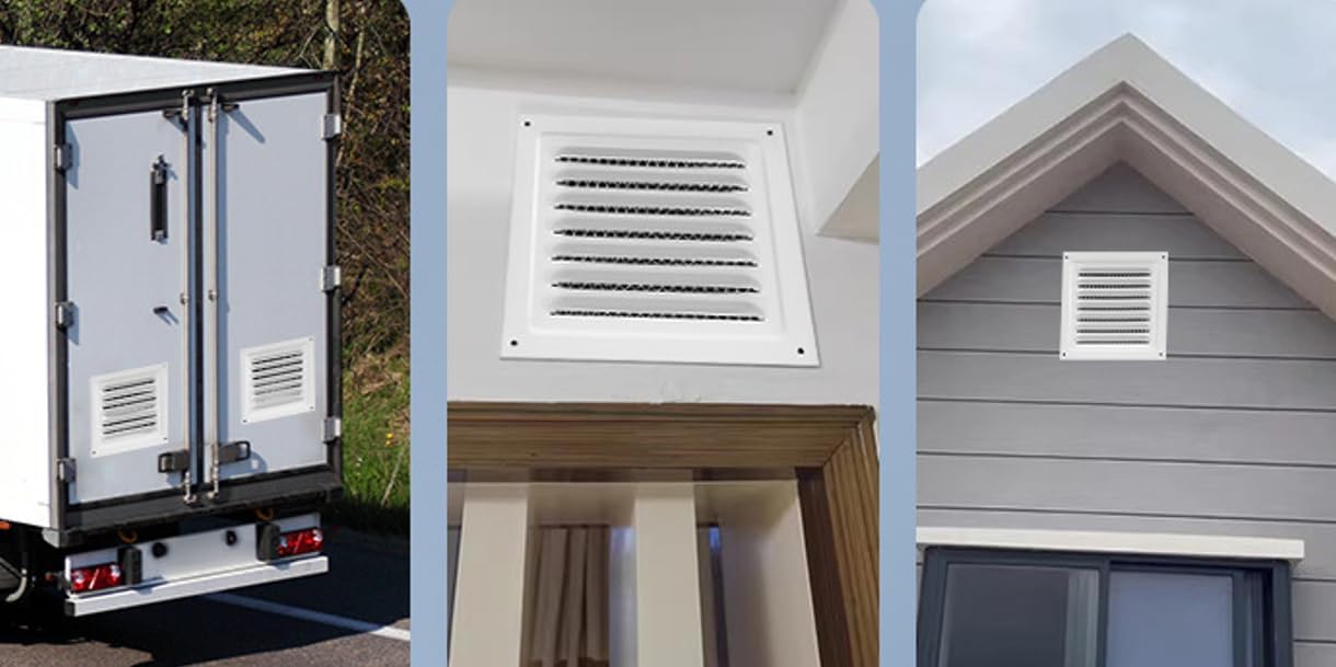 Kratki wentylacyjne kwadratowe do drzwi zewnętrznych, poddaszy i sufitów, zestaw 2 szt. (białe, 165 x 165 mm) - 4