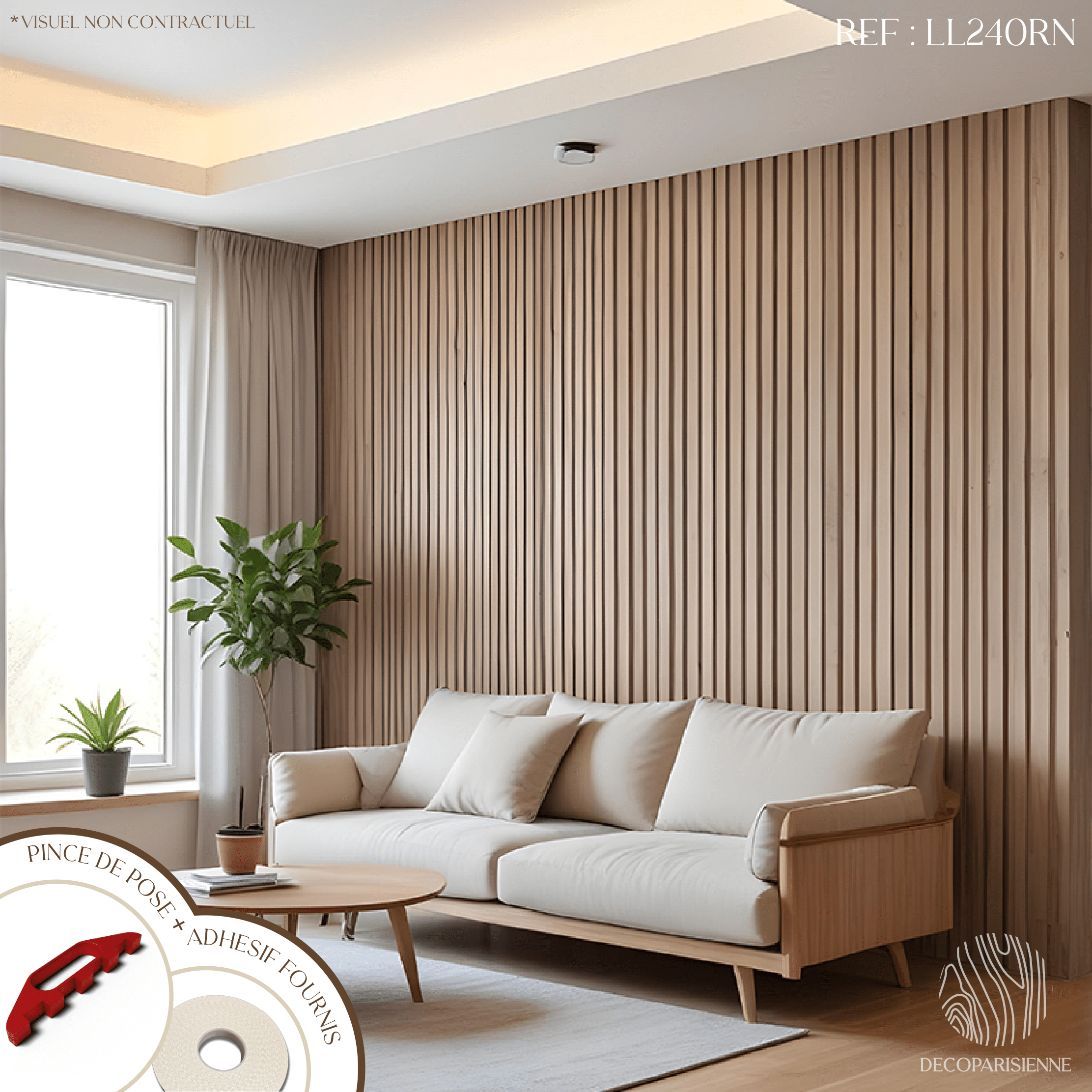 Pannelli decorativo in rovere naturale - Dima di installazione fornita - Superficie di 2,4 m2 - Pannello listelli su misura - 3