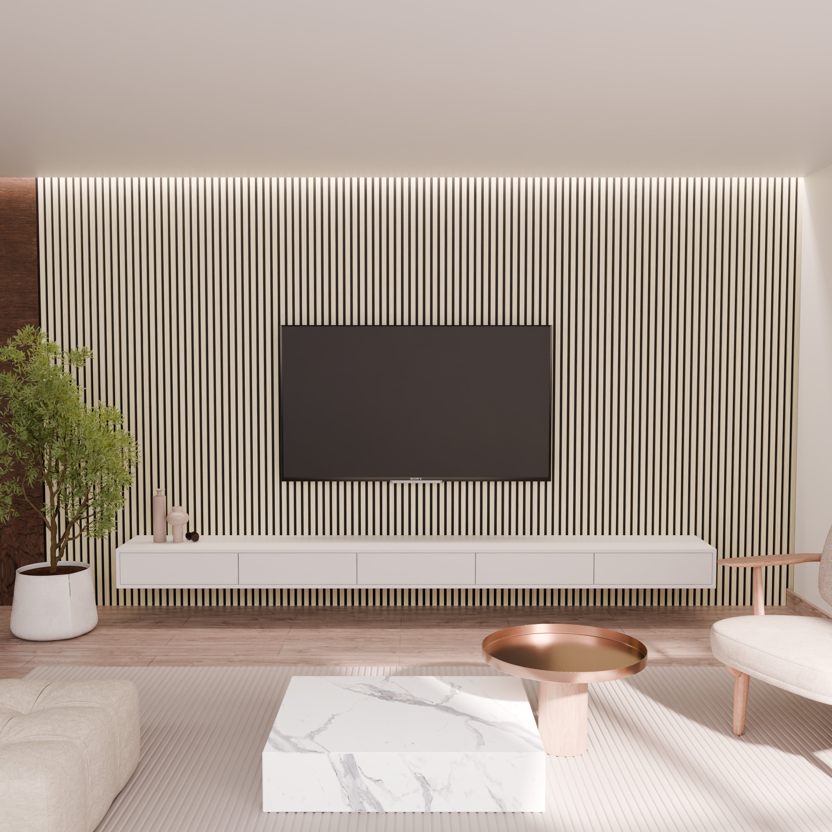 Lot 5 pièces Panneau Acoustique - Chêne Clair - Feutrine Noir - 240x60cm - 5