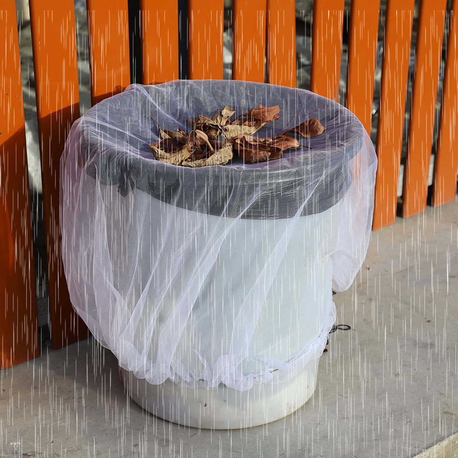 Pokrowiec na beczkę deszczową ze ściągaczem, 3 sztuki, do wiader ogrodowych, siatka, Ø 95 cm - 5