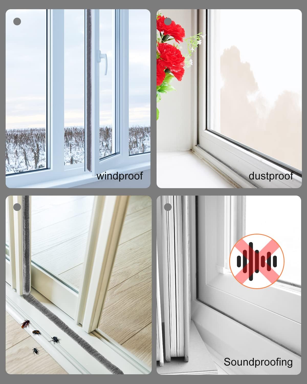 Burletes para ventanas, burletes aislantes para puertas, 5 m (largo) x 9 mm (ancho) x 9 mm (alto), resistentes al frío y al ruido,color gris - 7