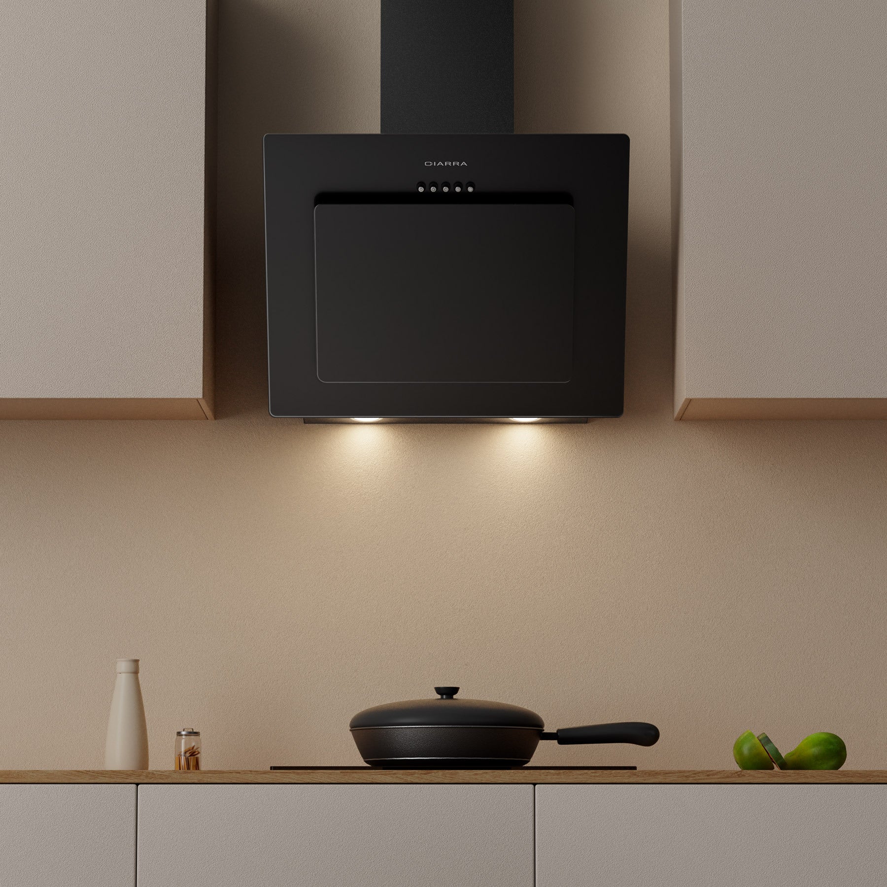 CIARRA Hotte Aspirante Inclinee 60 cm 370m³/h Classe A++ Filtre a Charbon Inclus Recyclage ou Evacuation Noir CD6737B - 3