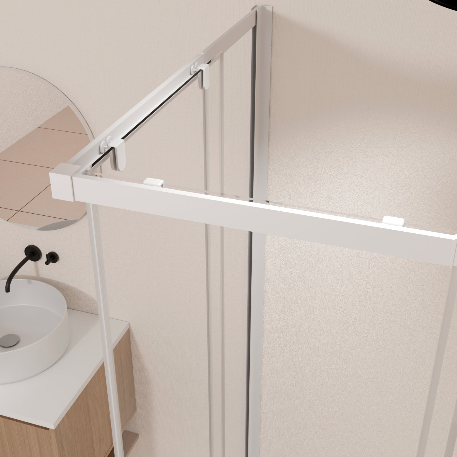 Porta Doccia Quadrata Bianca Estensibile da 77 a 90 cm - Vetro Trasparente - WHITY - 9
