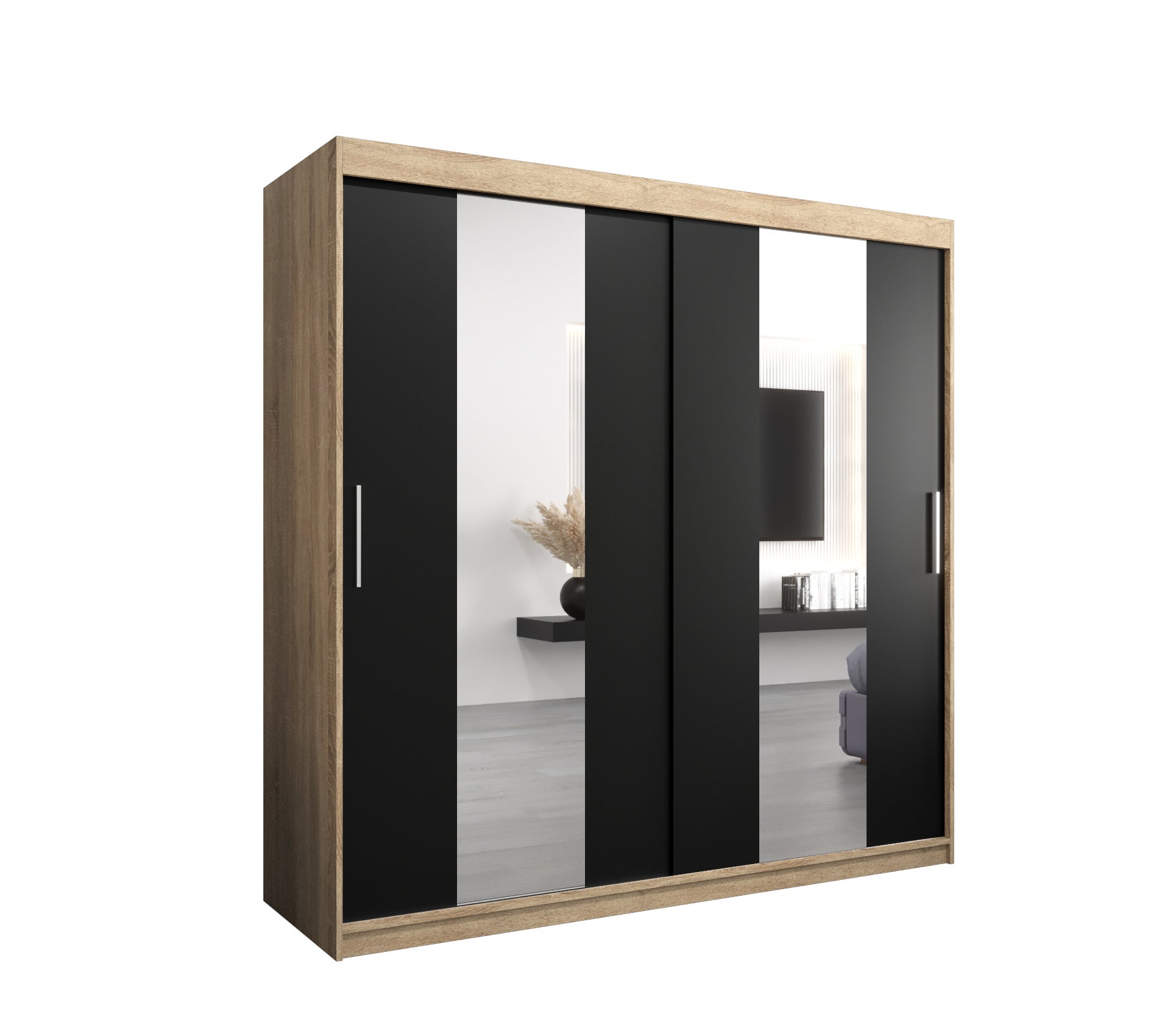 Szafa przesuwna garderoba POLE 200 x 62 x 200 cm Sonoma + Czarny - Abiks Meble