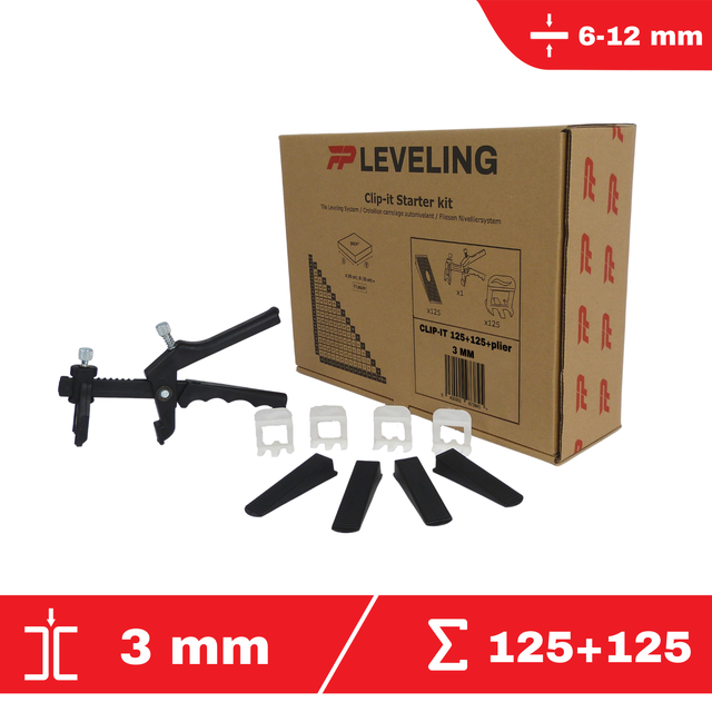 125 croisillons à cale autonivelants 3mm + 125 cales + 1 pince à niveler - FLAT-PRO - système de nivellement de carrelage