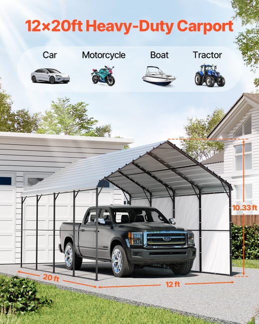 Tenda Garage VEVOR 3.7x6m - In PE 180g/m², Acciaio Zincato, Grigio - Foto 5