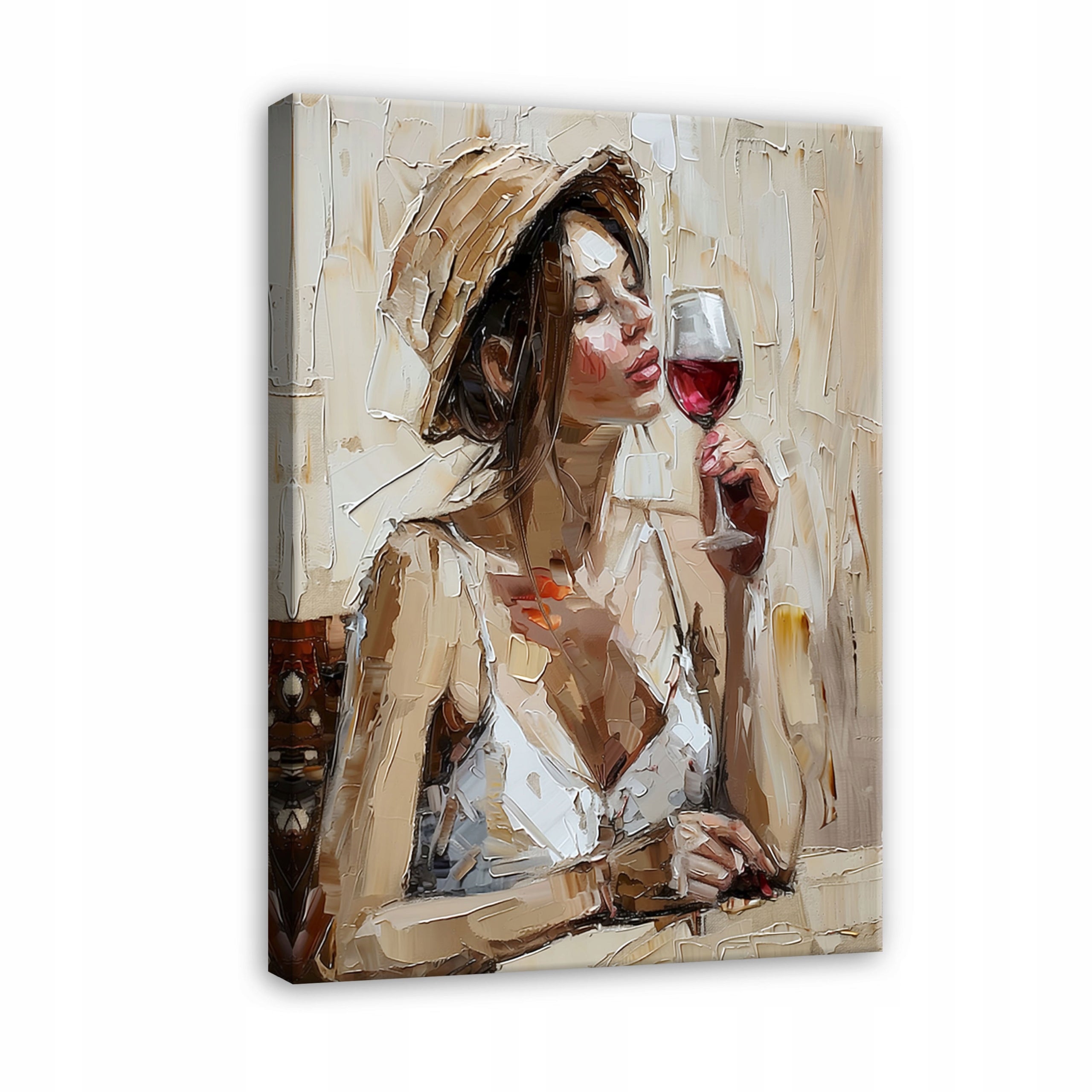 Tablou Canvas abstract femeie vin bej Tablou decorativ Living Bucatarie Tablouri de perete 80x120 cm