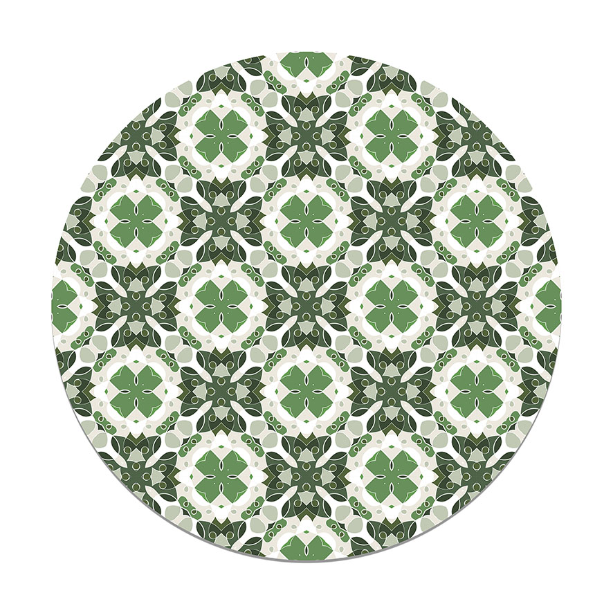 Panorama alfombra vinílica redonda hidráulico oriental mosaico verde 100x100 cm - alfombra cocina vinilo - alfombra salón antideslizante