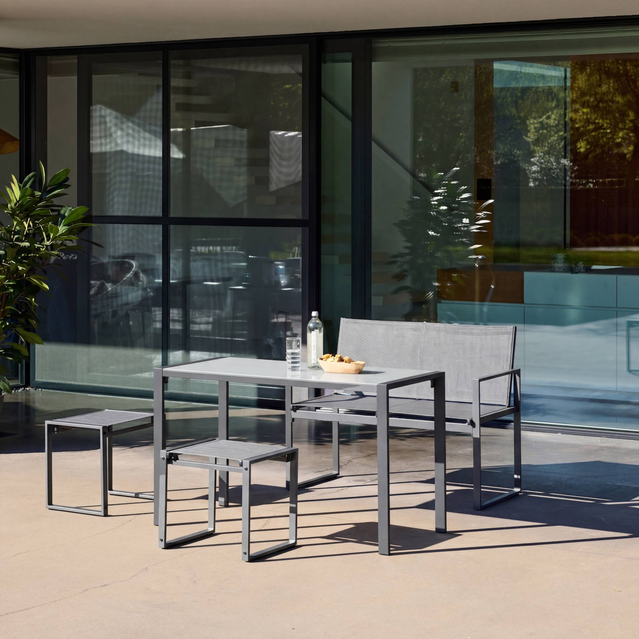 Conjunto de mesa de jardín encastrable, 4 plazas Antracita - 125x59.5x74 cm - 3