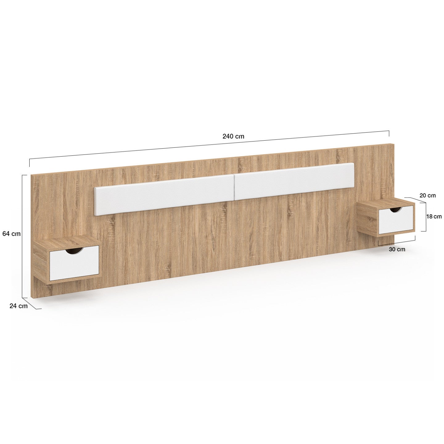 Tête de lit suspendue avec chevets SANTA pour lit 140, 160 et 180 cm bois et blanc - 5