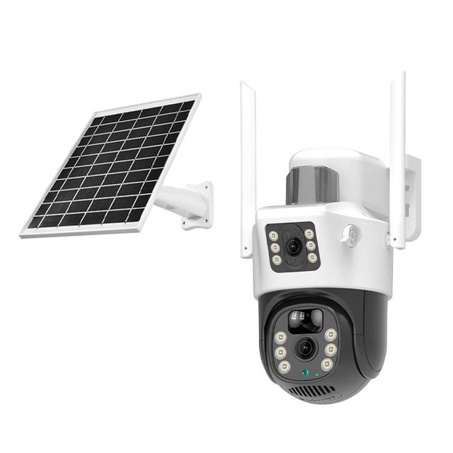Telecamera di sorveglianza WiFi solare a doppia lente 360° per esterni con audio bidirezionale e visione notturna