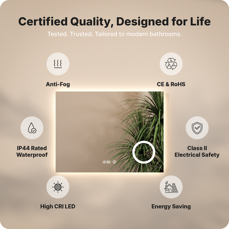 Miroir de salle de bain Mirlux avec éclairage LED et chauffage - Miroir mural rectangulaire - Miroir de douche anti-condensation - 80 x 60 cm - 8