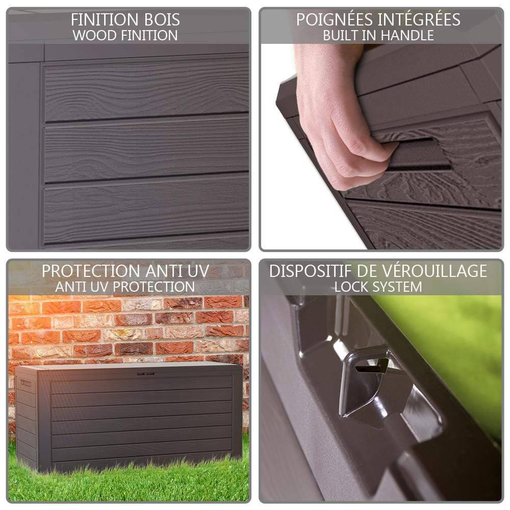 Coffre de Jardin avec Poignées 280L - Malle de Rangement Extérieur en PP - 116x44x55cm - Style Bois Marron - VOUNOT® - 4