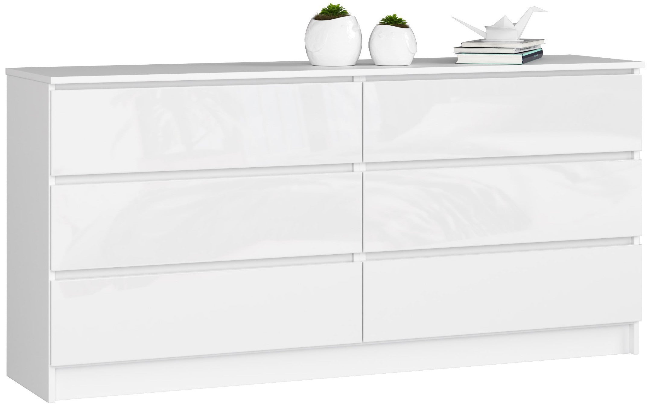Komoda: 6 szuflad, biała | Biały połysk, 160 x 77 x 40 cm