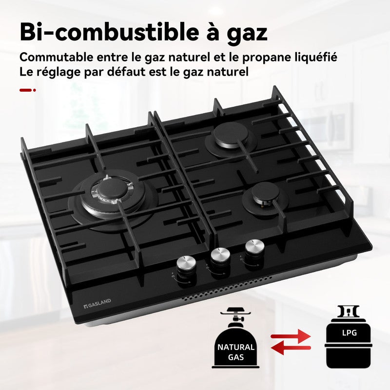 GASLAND Plaque de Cuisson Gaz GH603BF 3 Feux encastrée, Plaque gaz GPL/Gaz Naturel Noir 60 cm - 4