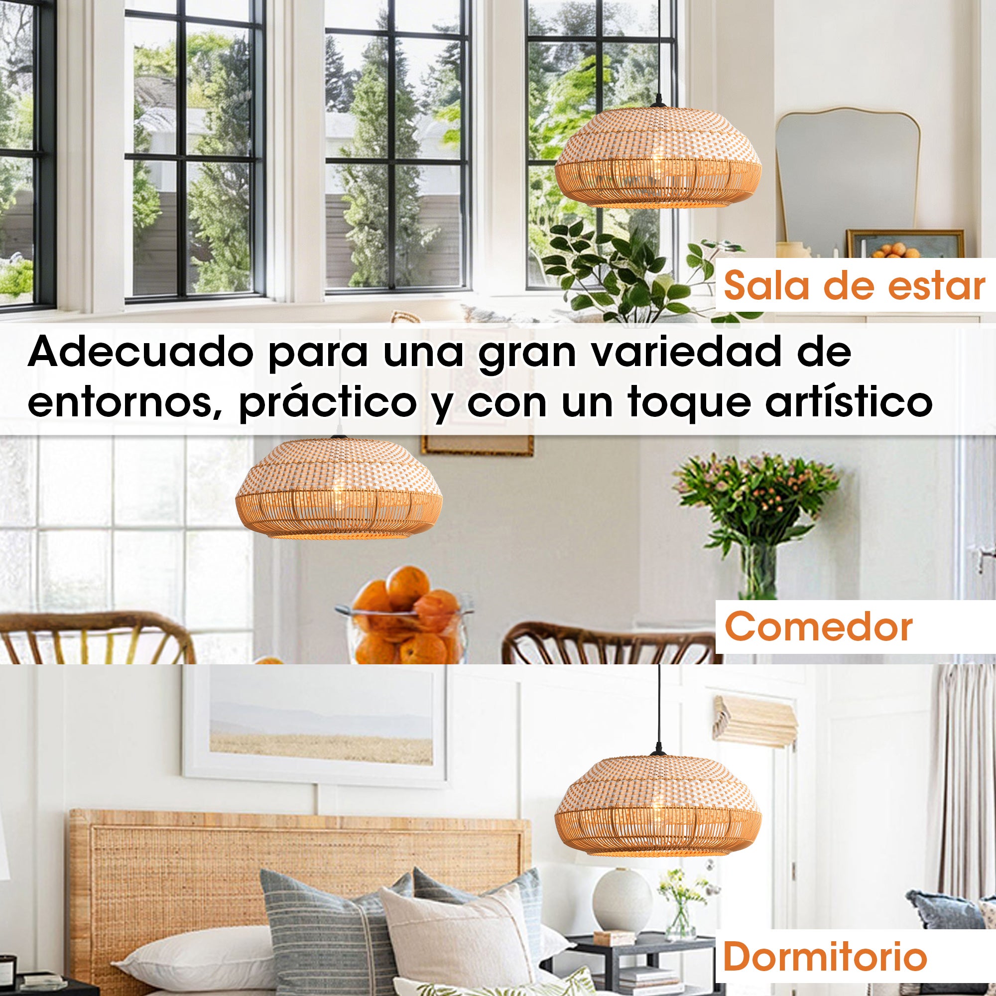 Parrot Uncle lámpara colgante de ratán y bambú Ø48 cm, estilo boho, altura regulable, E27, para salón y dormitorio (sin bombilla) - 5