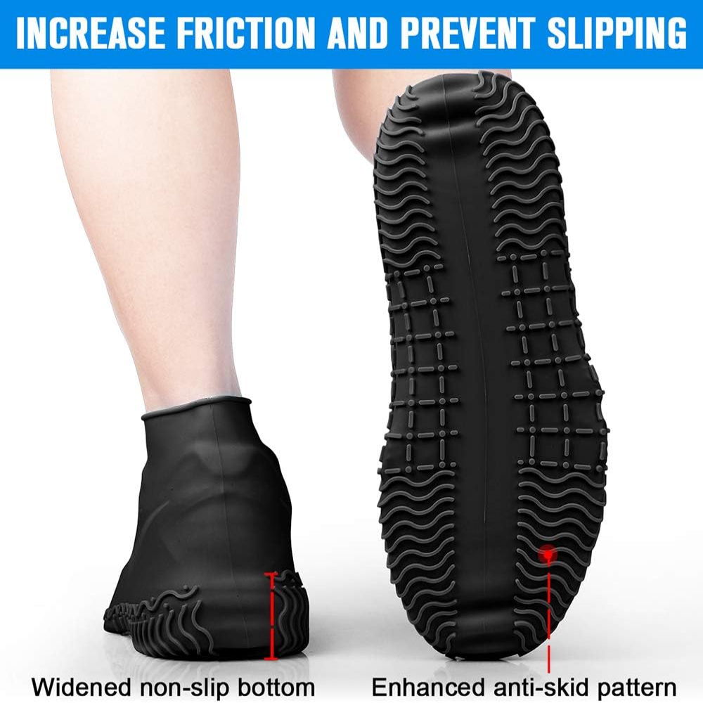 Couvre-chaussures imperméables en silicone réutilisables - Noir avec semelles renforcées antidérapantes - 4
