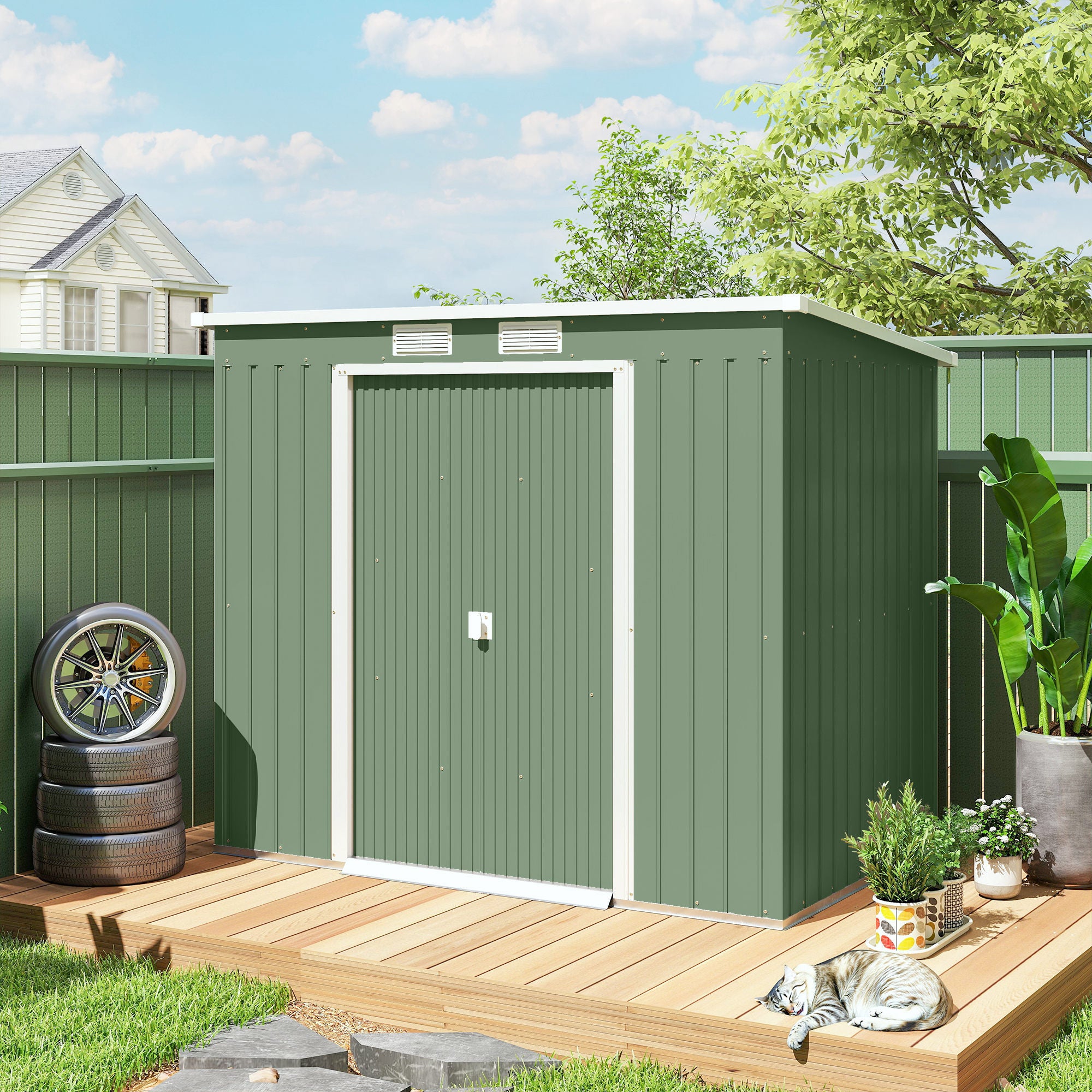 Cobertizo de jardín base de 2,1 m² Outsunny 213x130x173 cm verde - 5
