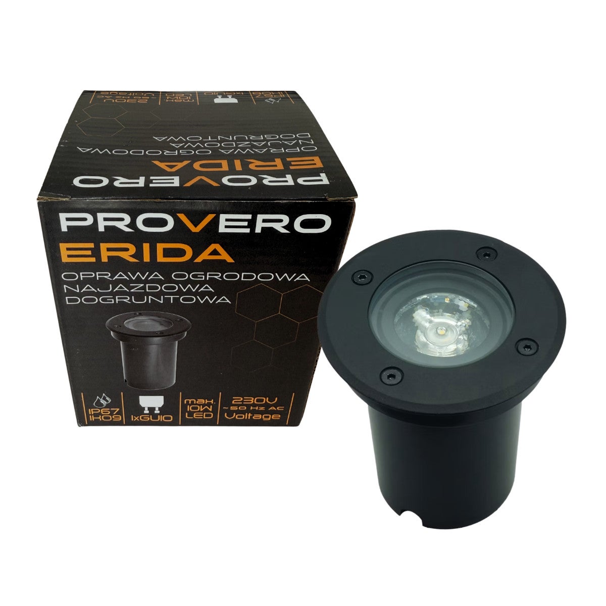 Lampa gruntowa najazdowa Erida okrągła czarna 1xGU10x10W IP67 wym: 13 x 11 x 11 cm metal IdeaLED