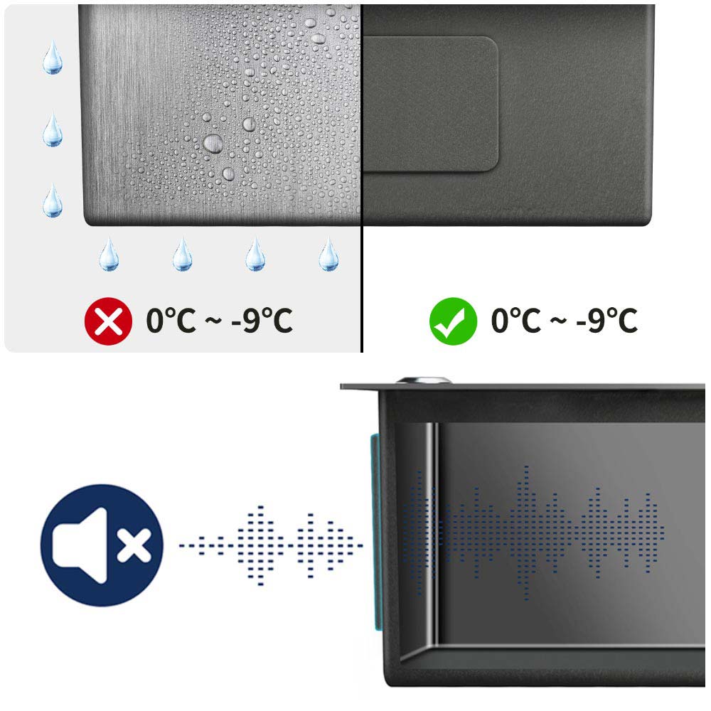 Lonheo Max Lavello Cucina 1 Vassoio 74*44*20CM, in Acciaio Inox Spazzolato con Sifone e Troppo pienon, Nero,Modello UE - 2