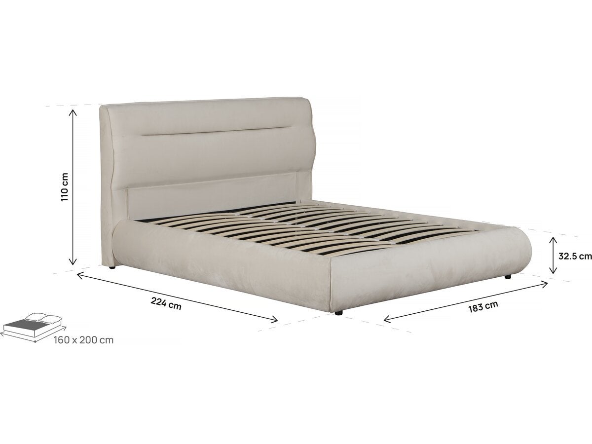 Letto matrimoniale con contenitore in velluto 