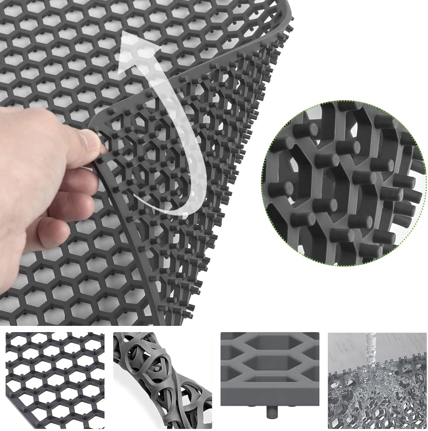 Tapis Évier Épais Silicone Noir Double Face Antidérapant - Séchage Rapide Et Drainage